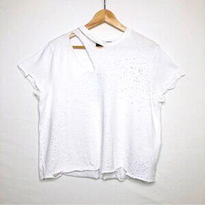 Amiri slash tee cropped white distressed tee shirt